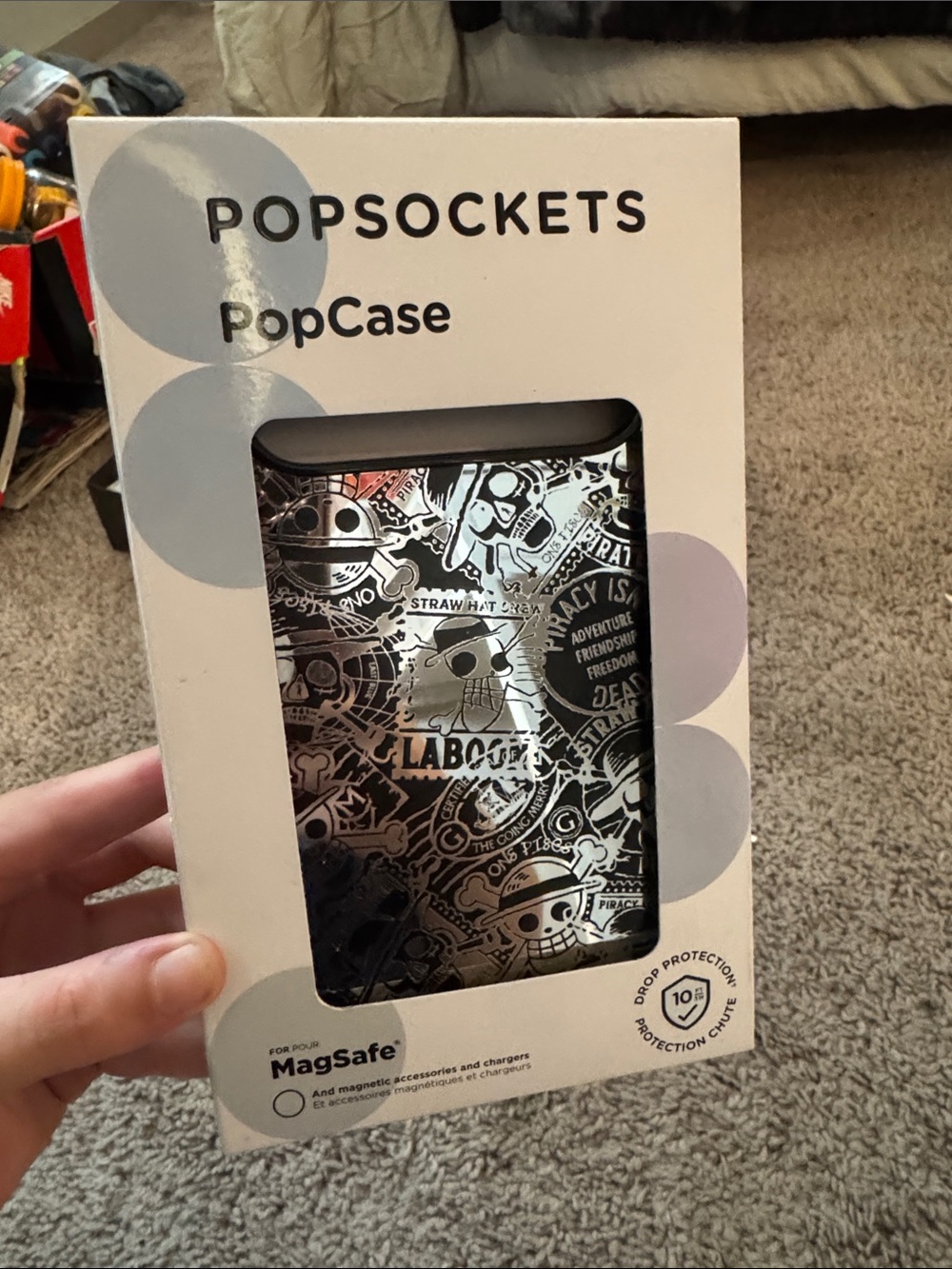 One Peice PopSocket PopCase for MagSafe - Black & Silver Graphic Skull Pattern